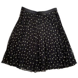 H&M Polk Dot Pleat Skirt Size 8 Black Cream Satin Waist
